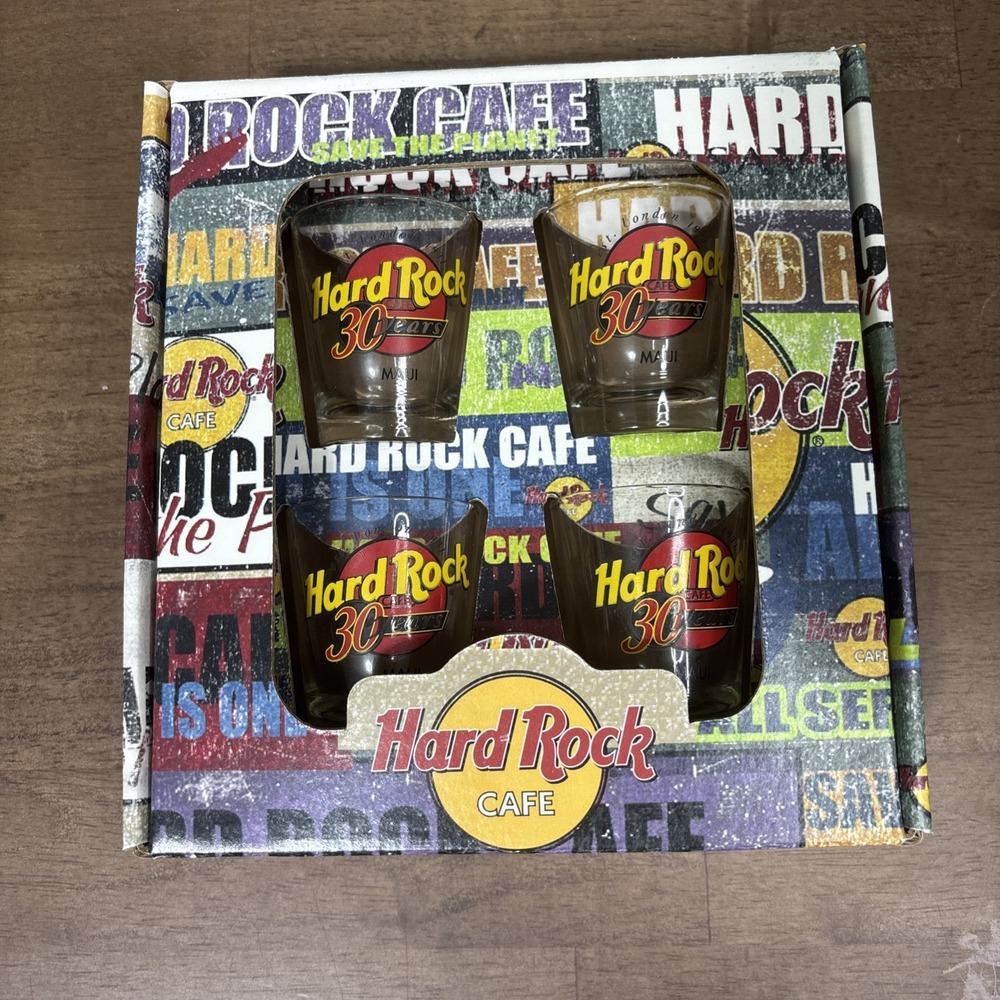 Hard Rock Cafe Shot Glass MAUI Set of 4 Collectible 30 Year Anniversary Small